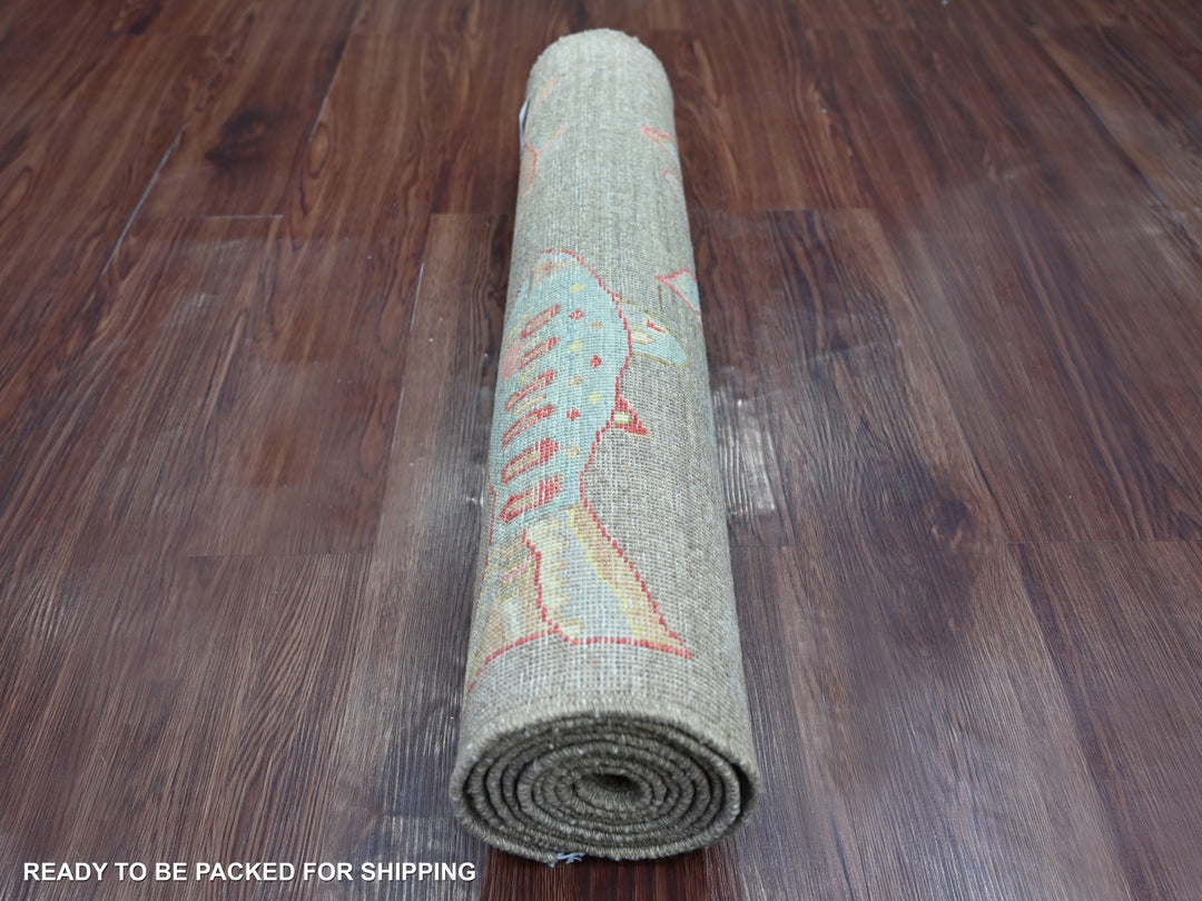 2'6" x 7'10" New Hand Knotted Brown Wool Runner Oriental Rug - MOA10221838