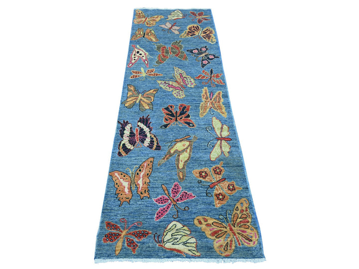 2'6" x 7'6" New Hand Knotted Blue Wool Runner Oriental Rug - MOA10221840
