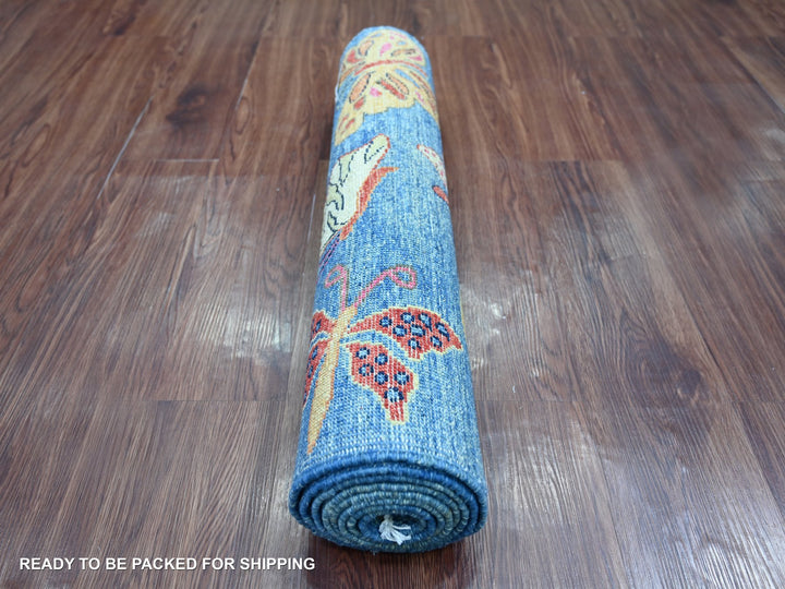 2'6" x 7'6" New Hand Knotted Blue Wool Runner Oriental Rug - MOA10221840