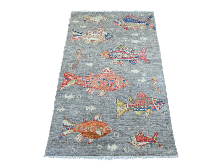 3'0" x 4'8" New Hand Knotted Grey Wool Rectangle Oriental Rug - MOA10221841