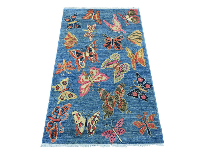 3'0" x 4'10" New Hand Knotted Blue Wool Rectangle Oriental Rug - MOA10221842