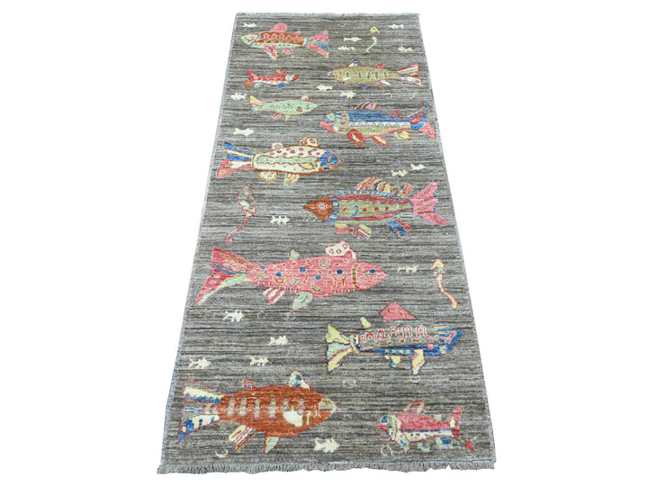 2'7" x 5'10" New Hand Knotted Brown Wool Runner Oriental Rug - MOA10221843