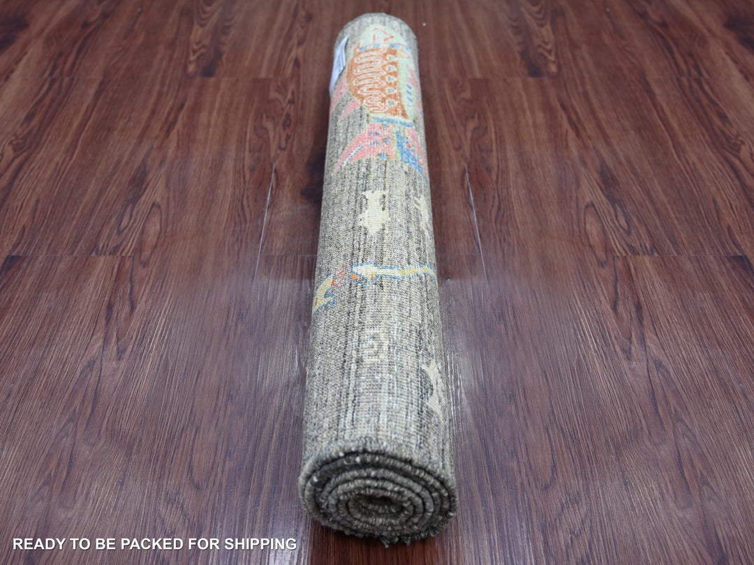 2'7" x 5'10" New Hand Knotted Brown Wool Runner Oriental Rug - MOA10221843