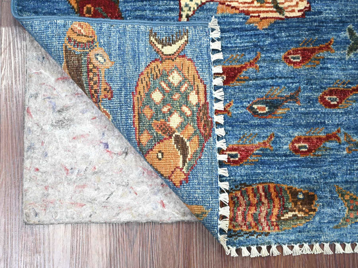3'3" x 4'10" New Hand Knotted Blue Wool Rectangle Oriental Rug - MOA10221844