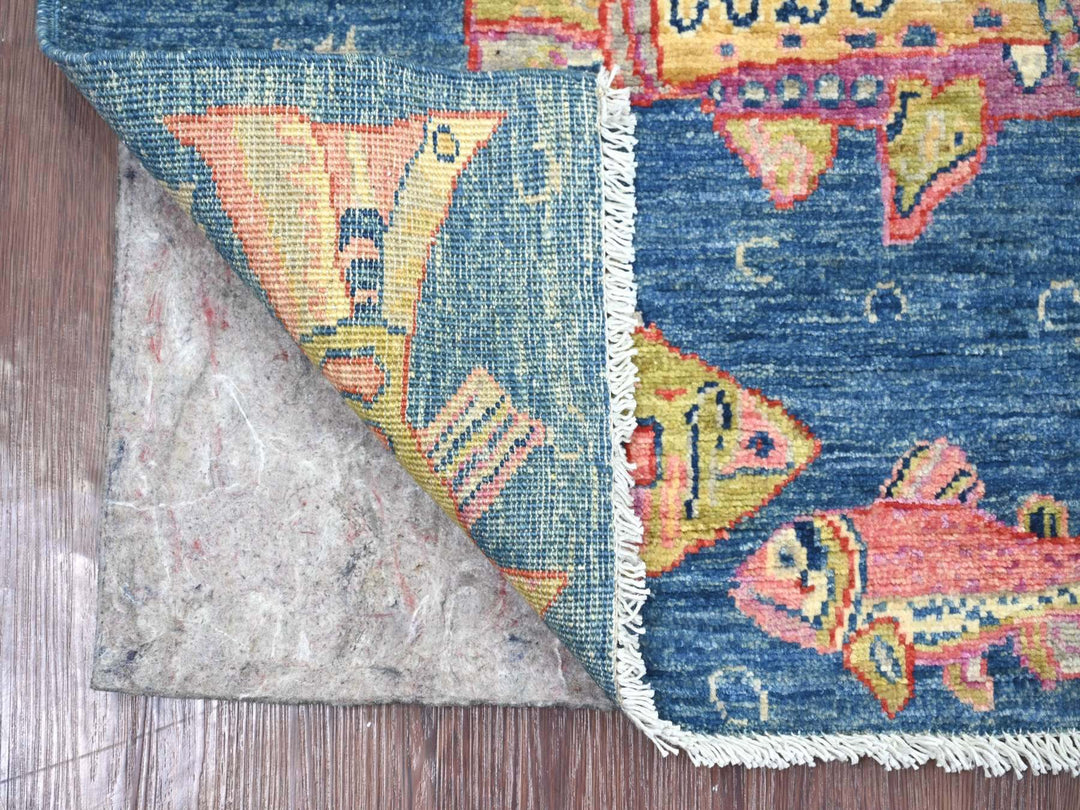 1'11" x 2'11" New Hand Knotted Blue Wool Rectangle Oriental Rug - MOA10221846