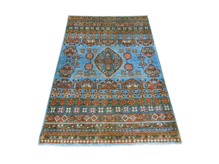 3'11" x 5'11" New Hand Knotted Blue Wool Rectangle Oriental Rug - MOA10221848