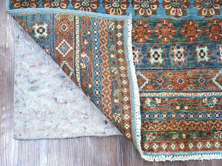 3'11" x 5'11" New Hand Knotted Blue Wool Rectangle Oriental Rug - MOA10221848