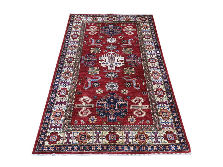 3'10" x 6'2" New Hand Knotted Red Wool Rectangle Oriental Rug - MOA10221849