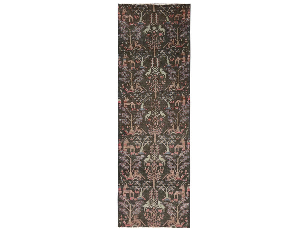 2'9" x 8'8" Vintage Hand Knotted Brown Wool Runner Oriental Rug - MOA1022184