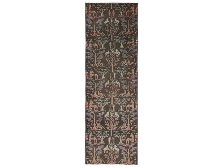 2'9" x 8'8" Vintage Hand Knotted Brown Wool Runner Oriental Rug - MOA1022184