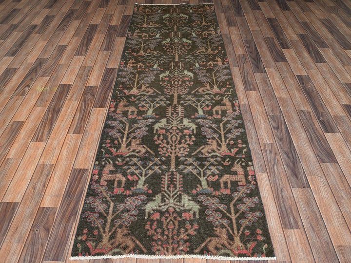 2'9" x 8'8" Vintage Hand Knotted Brown Wool Runner Oriental Rug - MOA1022184