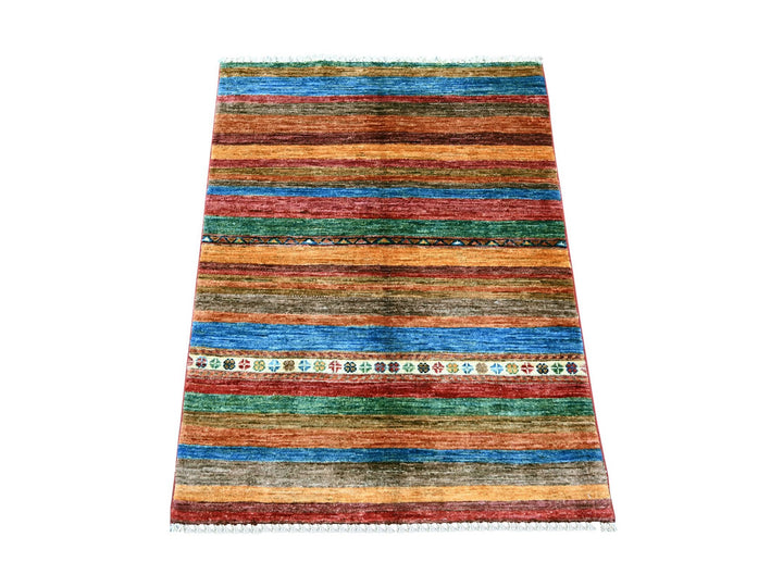 2'9" x 3'8" New Hand Knotted Multicolored Wool Rectangle Oriental Rug - MOA10221850