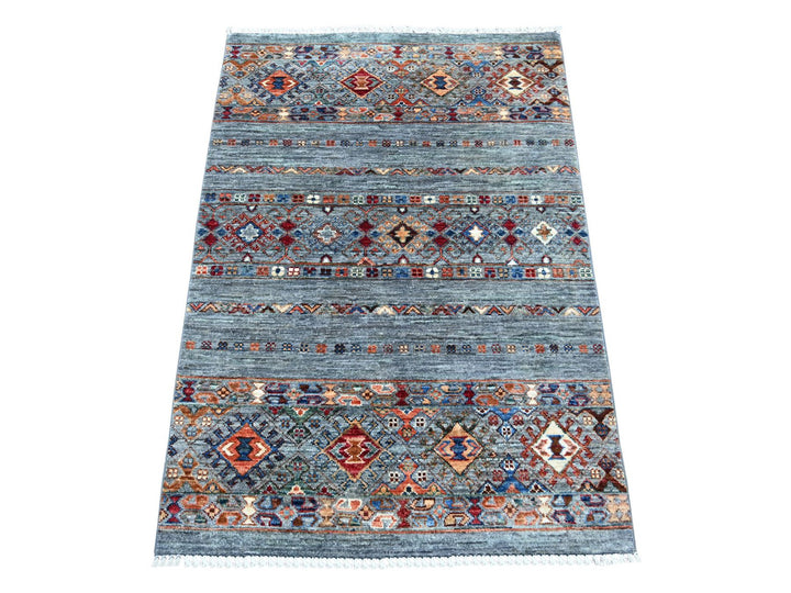 2'11" x 4'3" New Hand Knotted Grey Wool Rectangle Oriental Rug - MOA10221851