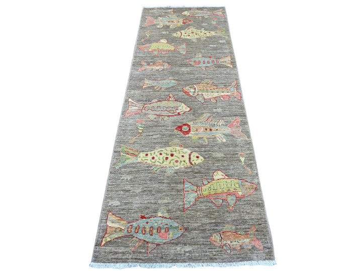 2'9" x 7'11" New Hand Knotted Brown Wool Runner Oriental Rug - MOA10221858