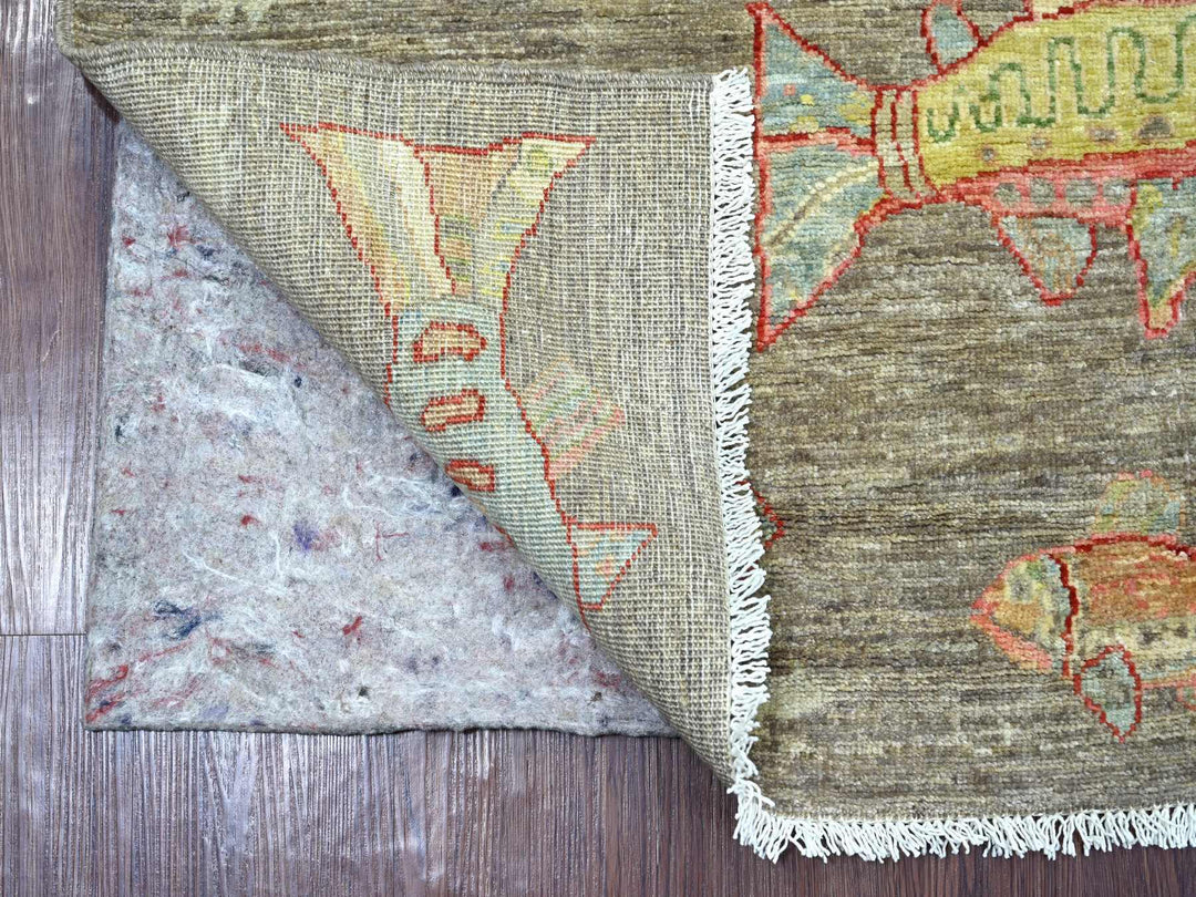 2'9" x 7'11" New Hand Knotted Brown Wool Runner Oriental Rug - MOA10221858
