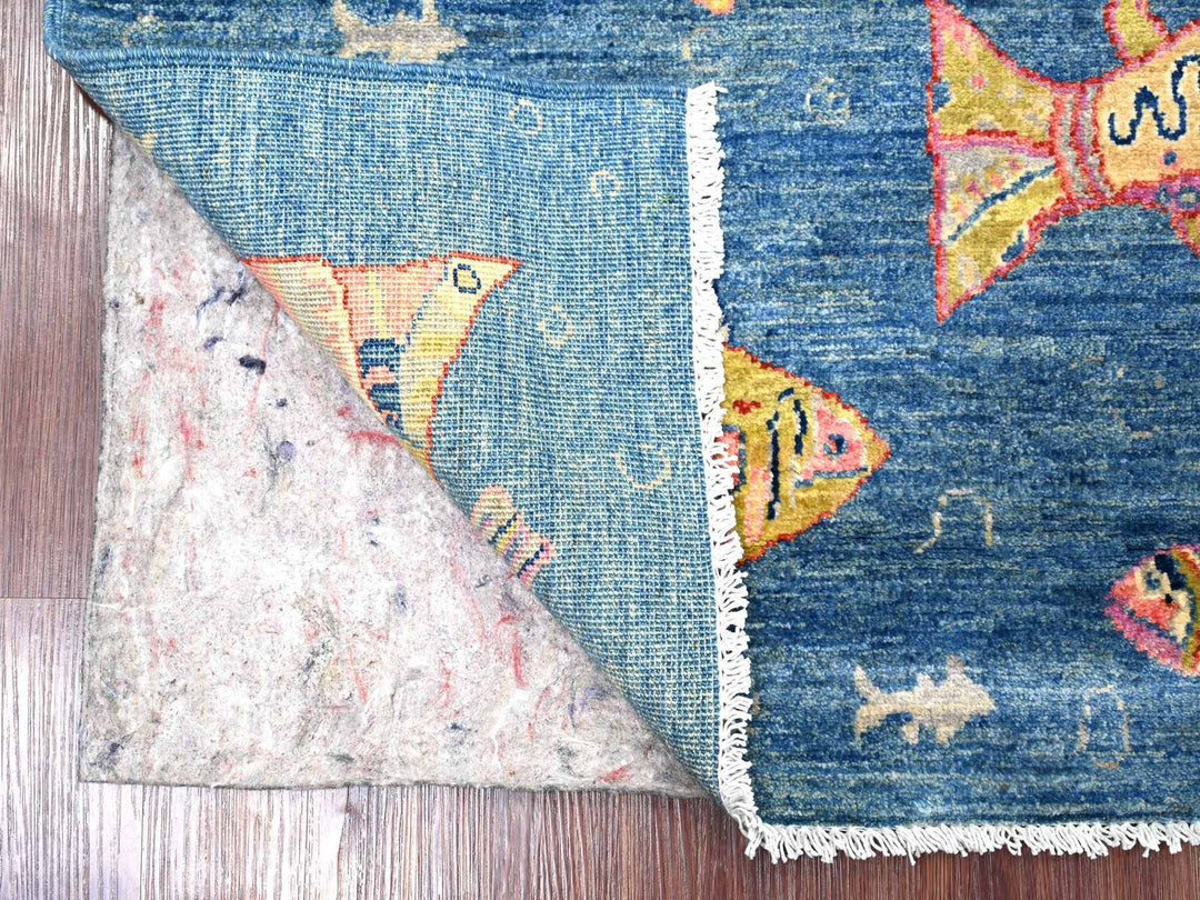 3'1" x 4'10" New Hand Knotted Blue Wool Rectangle Oriental Rug - MOA10221859