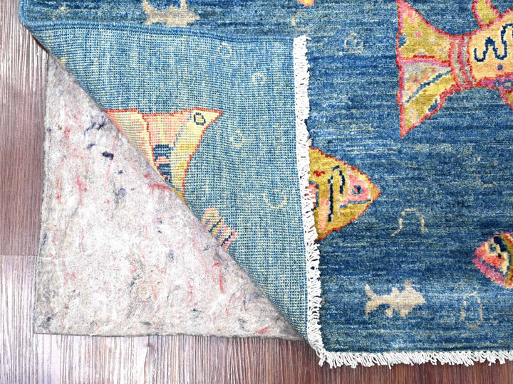 3'1" x 4'10" New Hand Knotted Blue Wool Rectangle Oriental Rug - MOA10221859