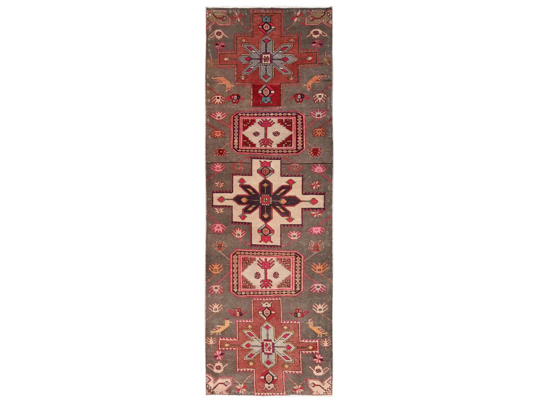2'10" x 8'10" Vintage Hand Knotted Brown Wool Runner Oriental Rug - MOA1022185