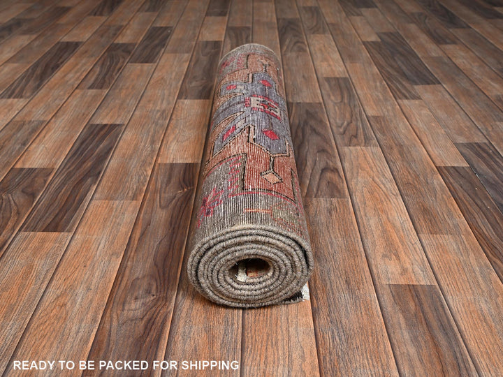 2'10" x 8'10" Vintage Hand Knotted Brown Wool Runner Oriental Rug - MOA1022185