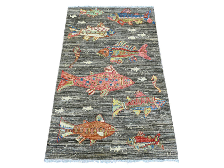 2'11" x 4'11" New Hand Knotted Brown Wool Rectangle Oriental Rug - MOA10221861