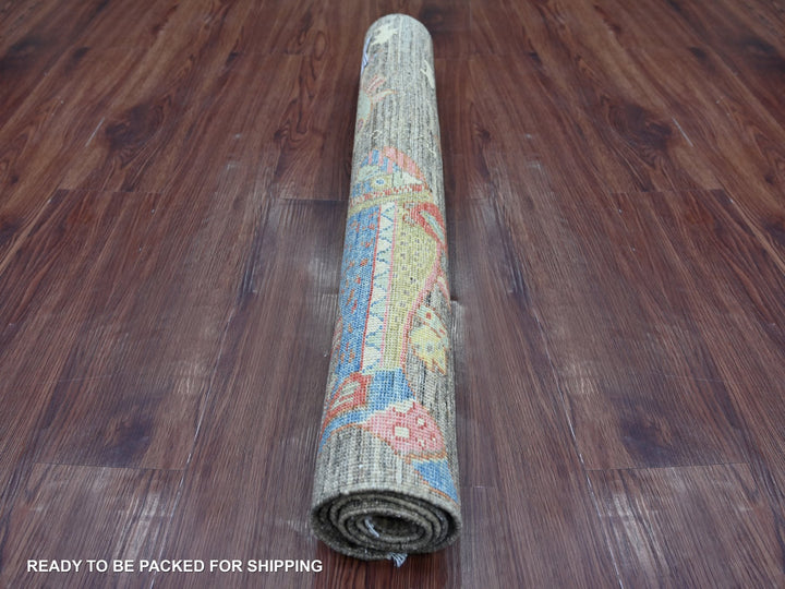 2'11" x 4'11" New Hand Knotted Brown Wool Rectangle Oriental Rug - MOA10221861