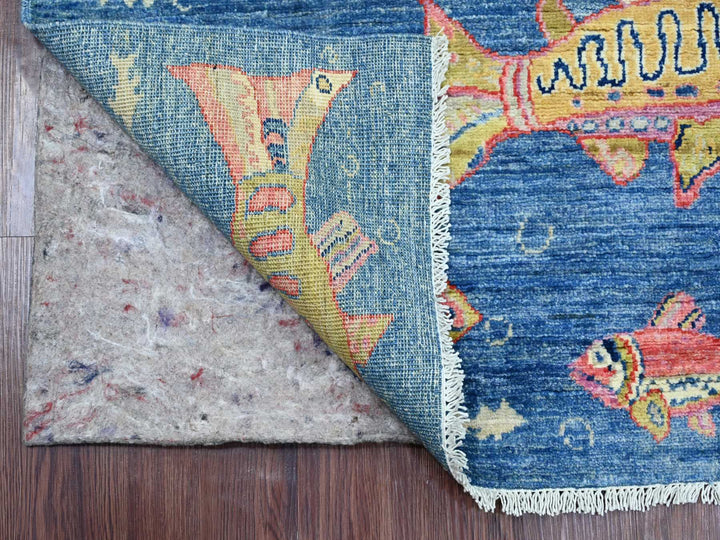2'7" x 9'10" New Hand Knotted Blue Wool Runner Oriental Rug - MOA10221862