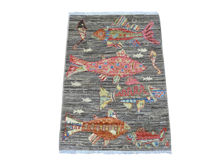 2'1" x 2'11" New Hand Knotted Brown Wool Rectangle Oriental Rug - MOA10221863