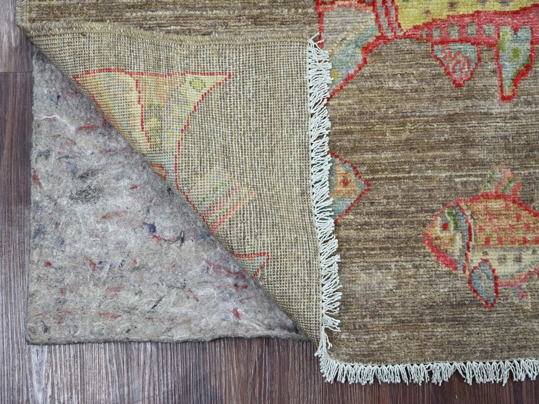 2'6" x 6'1" New Hand Knotted Brown Wool Runner Oriental Rug - MOA10221865