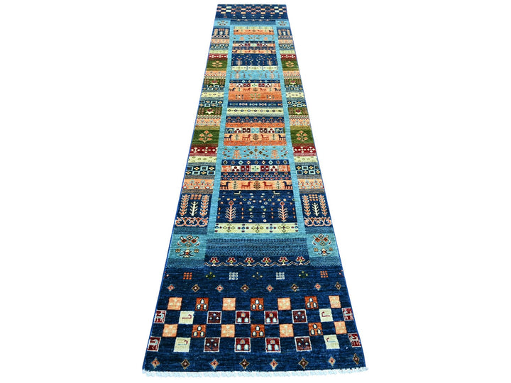 2'5" x 12'10" New Hand Knotted Blue Wool Runner Oriental Rug - MOA10221867