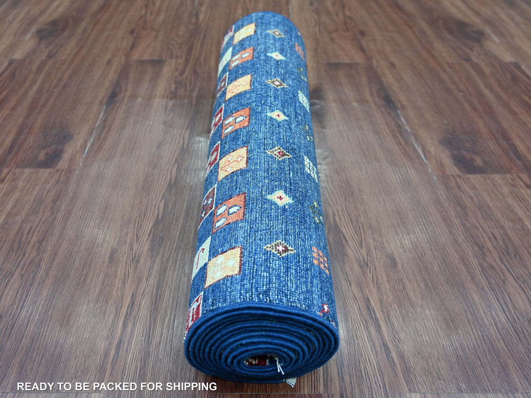 2'5" x 12'10" New Hand Knotted Blue Wool Runner Oriental Rug - MOA10221867
