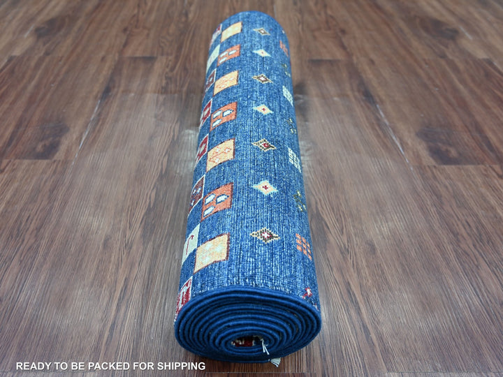 2'5" x 12'10" New Hand Knotted Blue Wool Runner Oriental Rug - MOA10221867