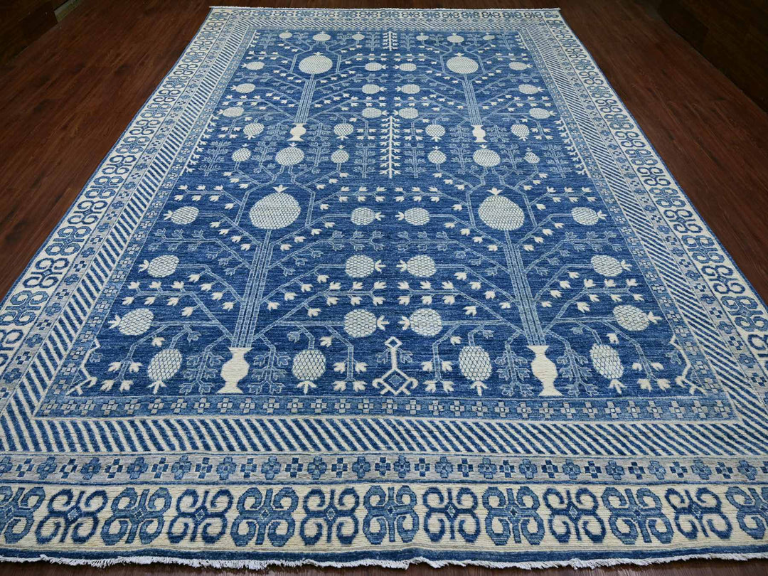 9'10" x 13'5" New Hand Knotted Blue Wool Rectangle Oriental Rug - MOA10221879