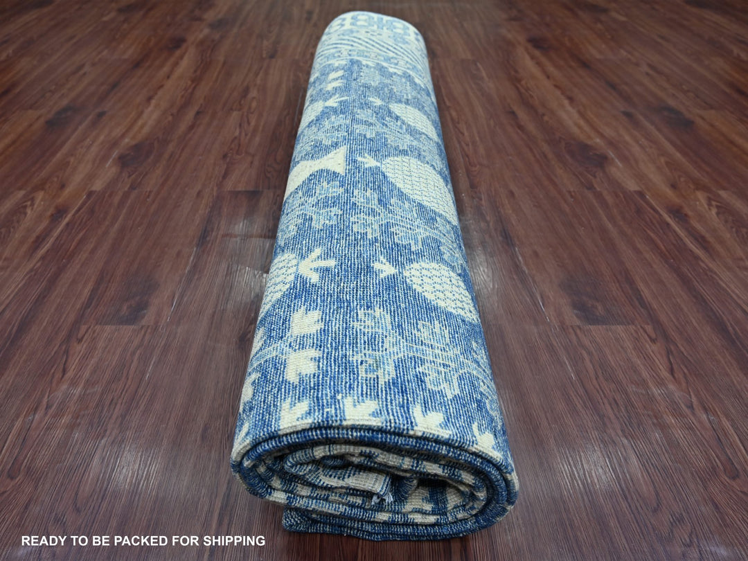 9'10" x 13'5" New Hand Knotted Blue Wool Rectangle Oriental Rug - MOA10221879