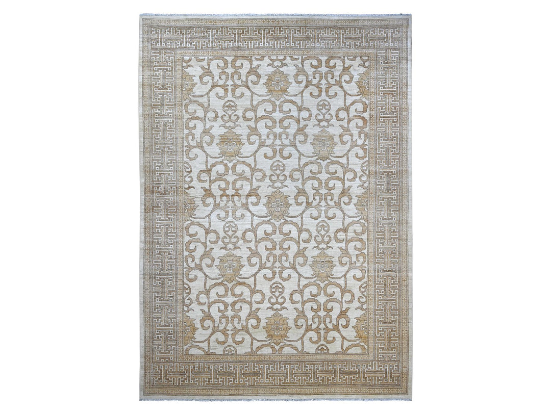 9'11" x 13'10" New Hand Knotted Ivory Wool Rectangle Oriental Rug - MOA10221880