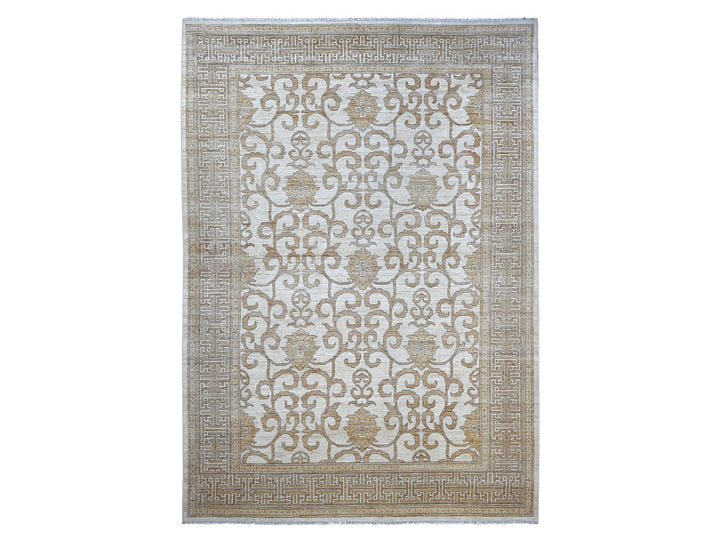 9'11" x 13'10" New Hand Knotted Ivory Wool Rectangle Oriental Rug - MOA10221880