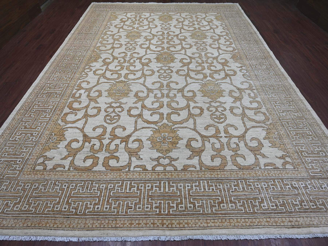 9'11" x 13'10" New Hand Knotted Ivory Wool Rectangle Oriental Rug - MOA10221880