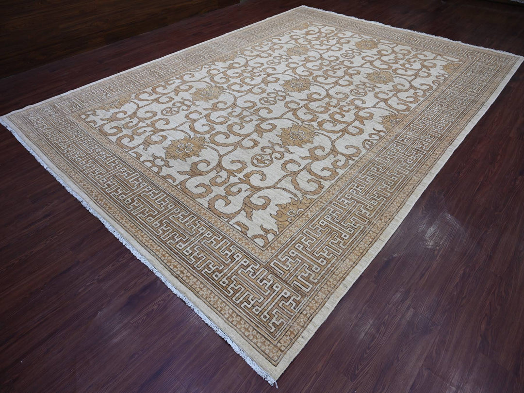 9'11" x 13'10" New Hand Knotted Ivory Wool Rectangle Oriental Rug - MOA10221880