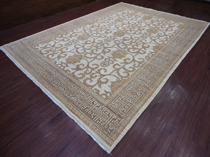 9'11" x 13'10" New Hand Knotted Ivory Wool Rectangle Oriental Rug - MOA10221880