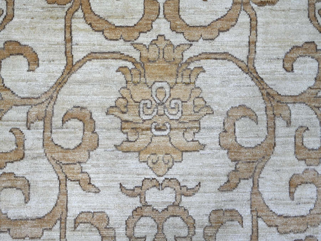 9'11" x 13'10" New Hand Knotted Ivory Wool Rectangle Oriental Rug - MOA10221880