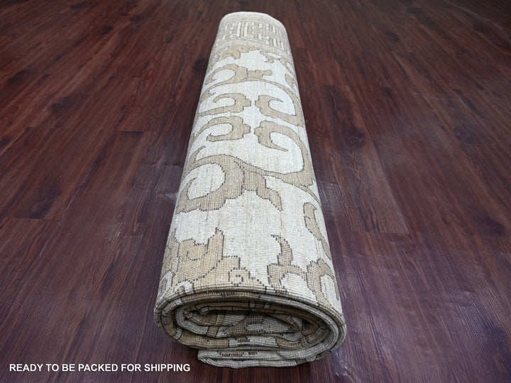 9'11" x 13'10" New Hand Knotted Ivory Wool Rectangle Oriental Rug - MOA10221880