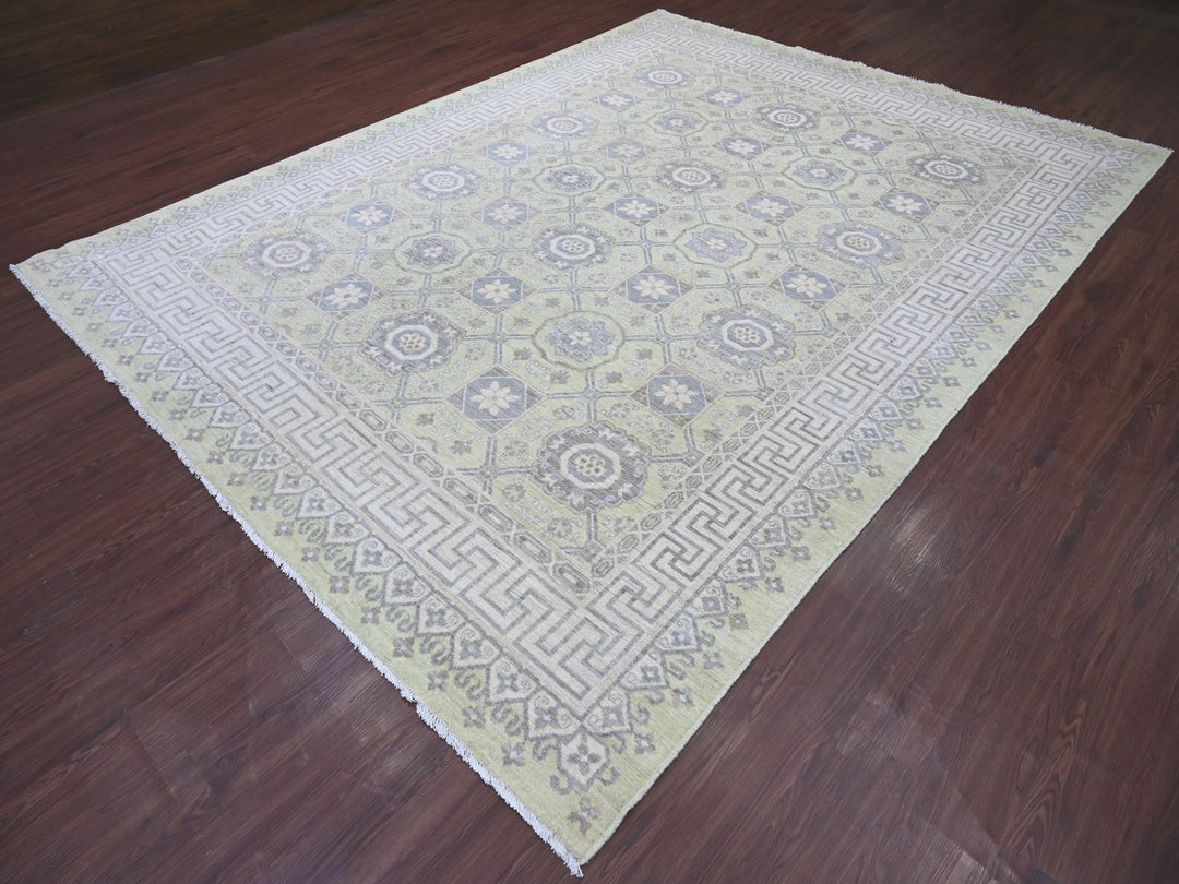 8'11" x 11'8" New Hand Knotted Green Wool Rectangle Oriental Rug - MOA10221882