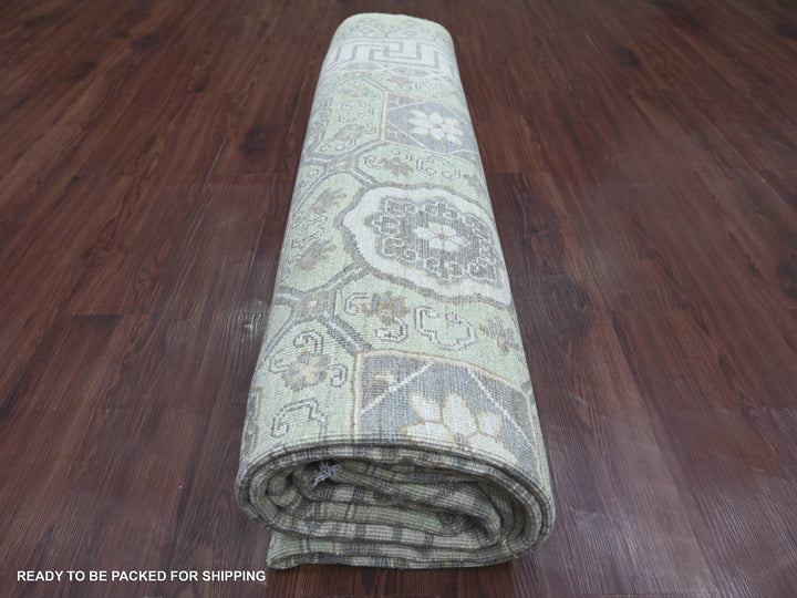 8'11" x 11'8" New Hand Knotted Green Wool Rectangle Oriental Rug - MOA10221882