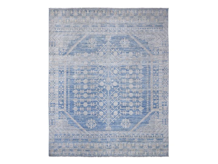 8'0" x 9'9" New Hand Knotted Blue Wool Rectangle Oriental Rug - MOA10221884