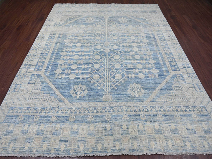 8'0" x 9'9" New Hand Knotted Blue Wool Rectangle Oriental Rug - MOA10221884