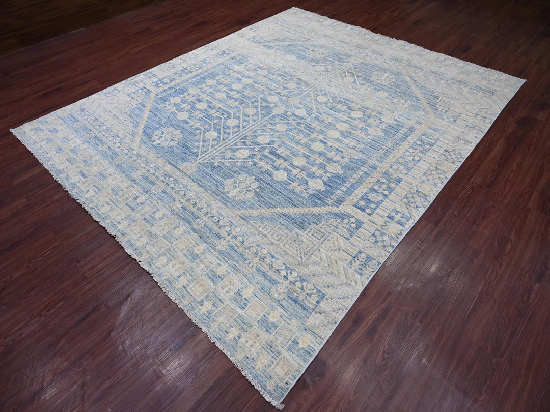8'0" x 9'9" New Hand Knotted Blue Wool Rectangle Oriental Rug - MOA10221884