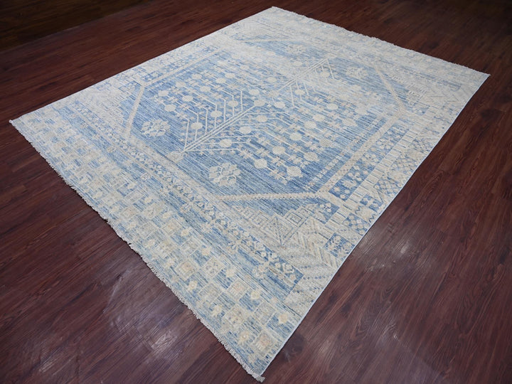 8'0" x 9'9" New Hand Knotted Blue Wool Rectangle Oriental Rug - MOA10221884