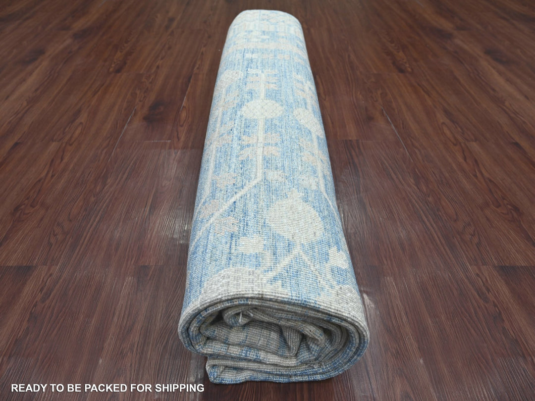 8'0" x 9'9" New Hand Knotted Blue Wool Rectangle Oriental Rug - MOA10221884