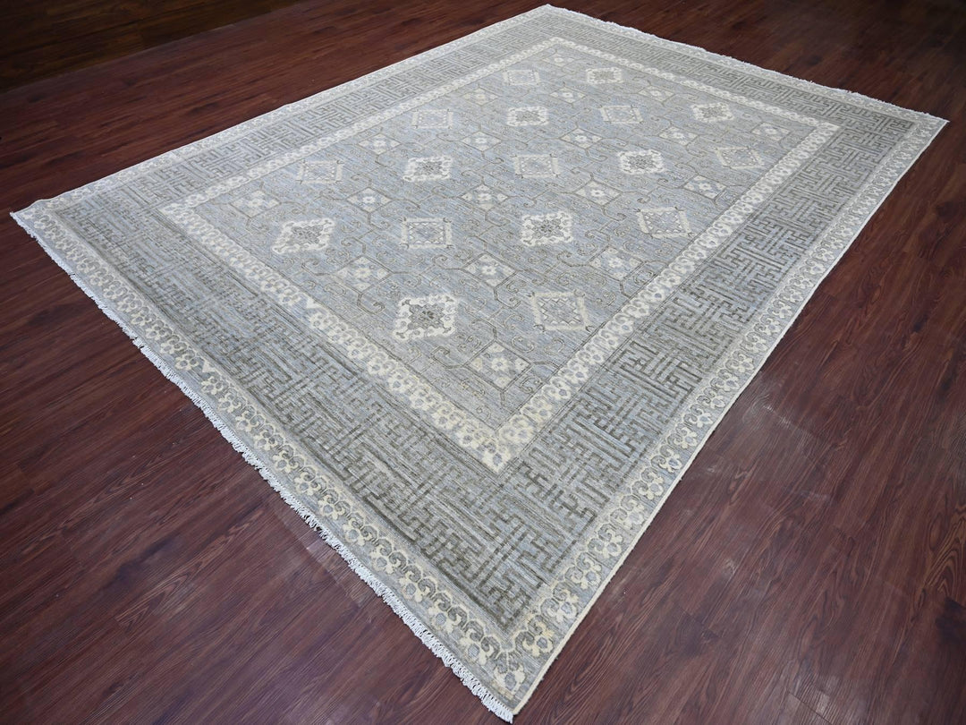 8'8" x 11'8" New Hand Knotted Grey Wool Rectangle Oriental Rug - MOA10221885