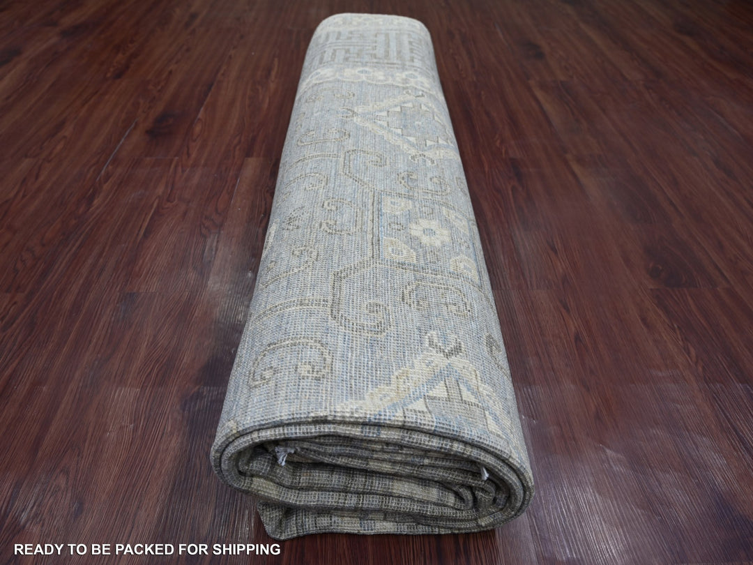 8'8" x 11'8" New Hand Knotted Grey Wool Rectangle Oriental Rug - MOA10221885