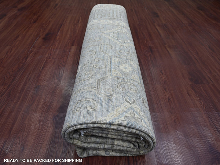 8'8" x 11'8" New Hand Knotted Grey Wool Rectangle Oriental Rug - MOA10221885
